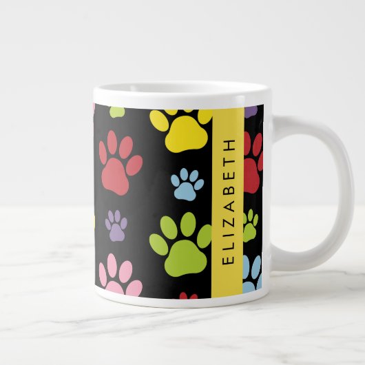 手カラフル型、手の形、犬の手、あなたの名前 ジャンボコーヒーマグカップ (右)