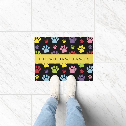 手カラフル型、手の形、犬の手、あなたの名前 ドアマット (室内)