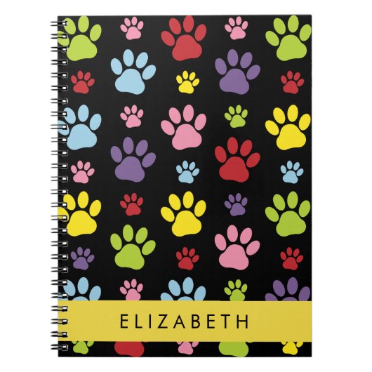 手カラフル型、手の形、犬の手、あなたの名前 ノートブック (正面)