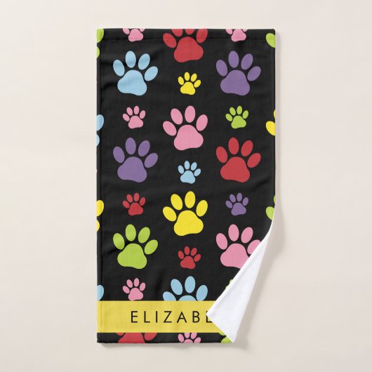 手カラフル型、手の形、犬の手、あなたの名前 バスタオルセット (ハンドタオル)