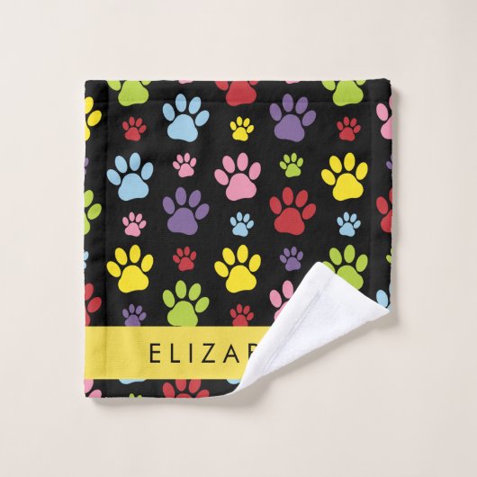 手カラフル型、手の形、犬の手、あなたの名前 バスタオルセット (ウォッシュタオル)