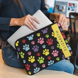 手カラフル型、手の形、犬の手、あなたの名前 ラップトップスリーブ