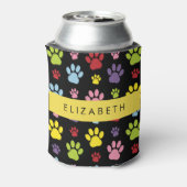 手カラフル型、手の形、犬の手、あなたの名前 缶クーラー (缶裏面)