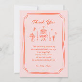 手カラフル引きおもしろいレトロ結婚 サンキューカード (正面)