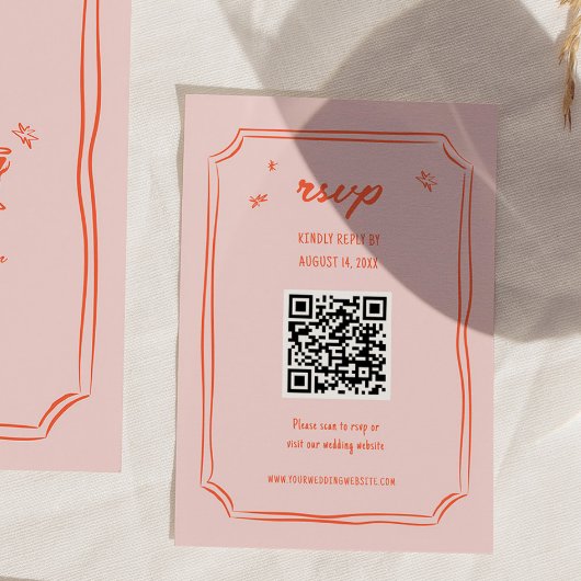 手カラフル引きおもしろい結婚QR RSVPカード