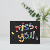 手カラフル引きタイポグラフィ赤いハート恋しく思ユー ポストカード (スタンド正面)