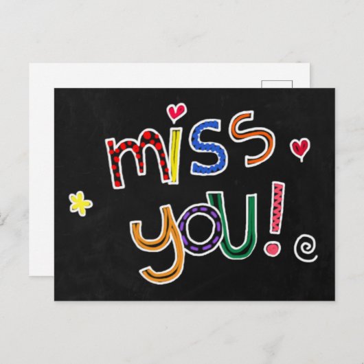 手カラフル引きタイポグラフィ赤いハート恋しく思ユー ポストカード (正面/裏面)