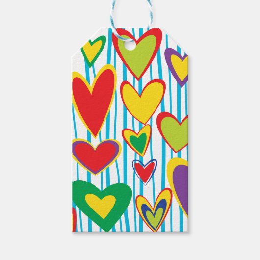 手カラフル引きハートギフトラベル ギフトタグ (正面)