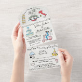 手カラフル引きファンキーイタリ結婚ア オールインワン招待状 (貼ってはがせる)