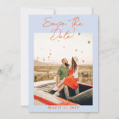 手カラフル引き明るいレトロ写真結婚 セーブザデート (正面)