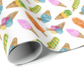 手カラフル引き水色アイスクリームの模様 ラッピングペーパー (ロールコーナー)