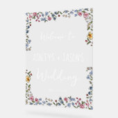 手カラフル引き花結婚の歓迎サイン アクリルサイン (傾斜)