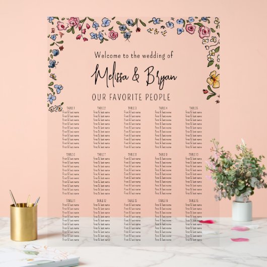 手カラフル引き花結婚座席表 アクリルサイン (ウェディング)