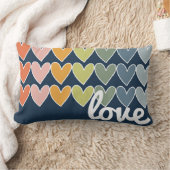 手カラフル引き虹のハート ランバークッション (ブランケット)