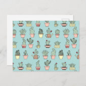 手カラフル描きスタイル柄のかわいいサボテン ポストカード (正面/裏面)