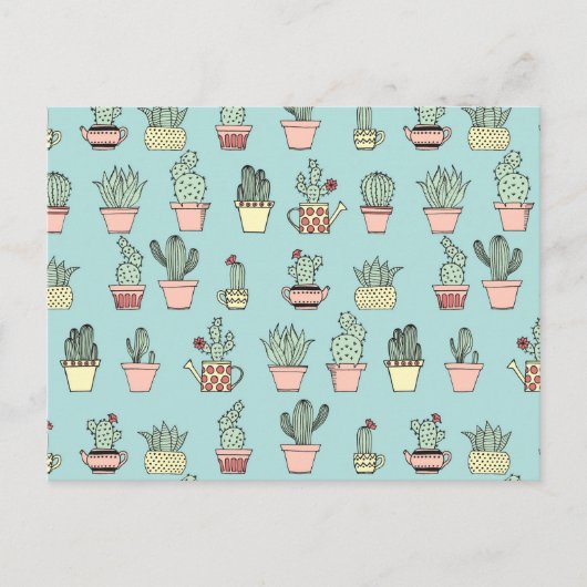 手カラフル描きスタイル柄のかわいいサボテン ポストカード (正面)
