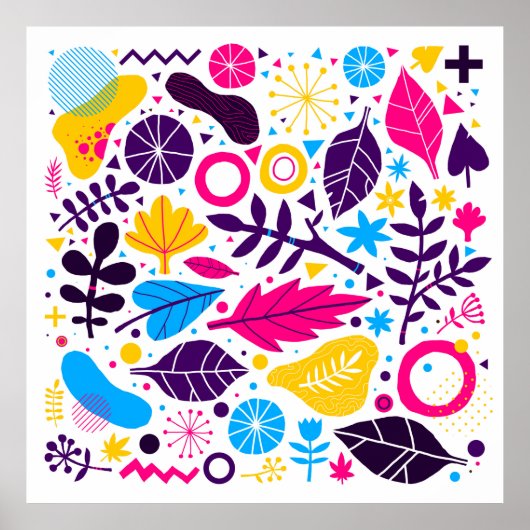 手カラフル描きフローラ要素を持つ背景 ポスター (正面)