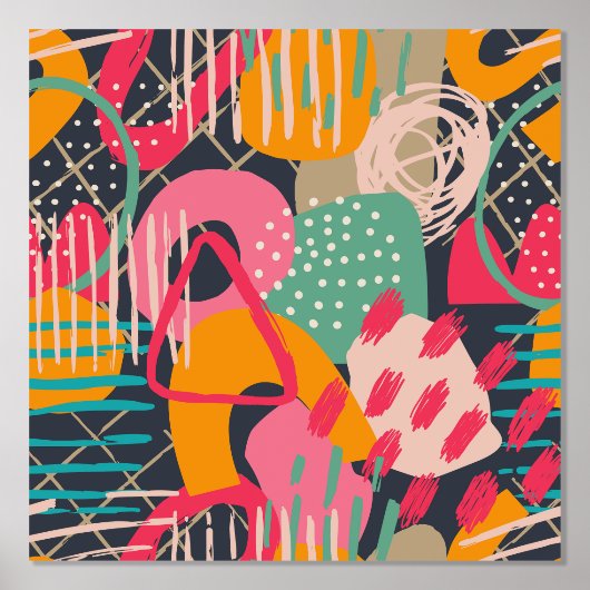 手カラフル描き現代グランジ美術1 箔ポスター (正面)