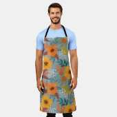 手カラフル描き花模様 エプロン (着用した状態)