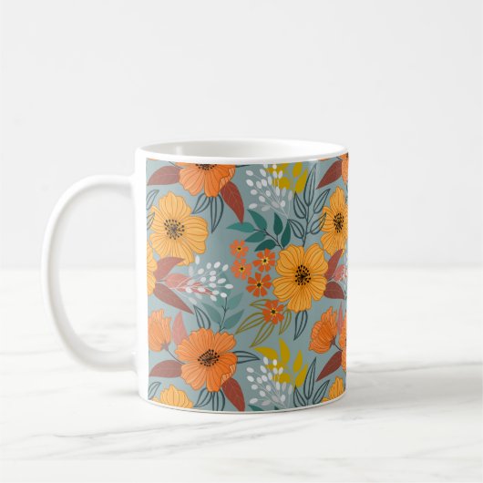 手カラフル描き花模様 コーヒーマグカップ (左)