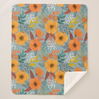 手カラフル描き花模様 シェルパブランケット