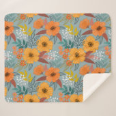 手カラフル描き花模様 シェルパブランケット (正面(横))