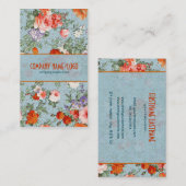 手カラフル絵を描レトロ花 – 青 名刺 (正面/裏面)