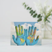 手カラフル絵を描世界地図アート写真 ポストカード (スタンド正面)