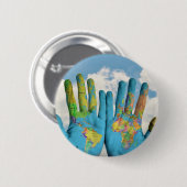 手カラフル絵を描世界地図アート写真 缶バッジ (正面&裏面)