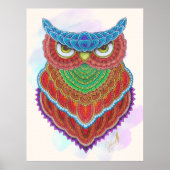 手カラフル絵を描梟 ポスター (正面)