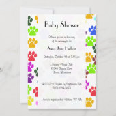 手カラフル足、前足のパターン、犬の手、赤ちゃんシャワー 招待状 (正面)