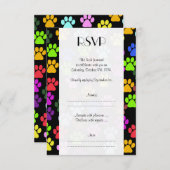 手カラフル足、前足の柄、犬の足結婚、 出欠カード (正面/裏面)