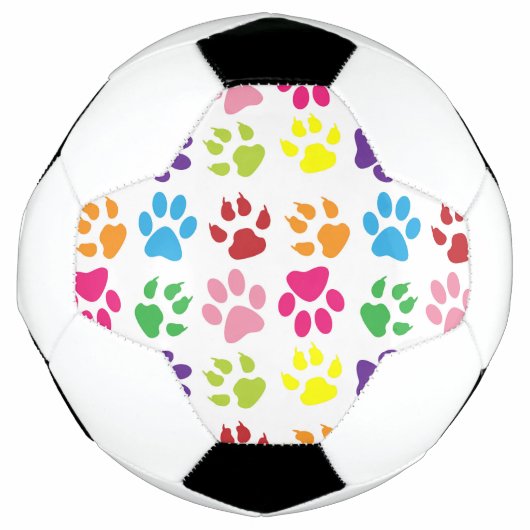 手カラフル足、犬の手、猫の手 サッカーボール (正面)