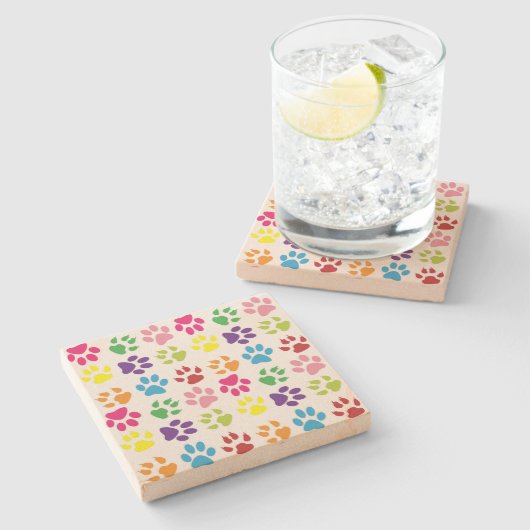 手カラフル足、犬の手、猫の手 ストーンコースター (横)