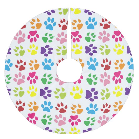 手カラフル足、犬の手、猫の手 ブラッシュドポリエステルツリースカート (正面)