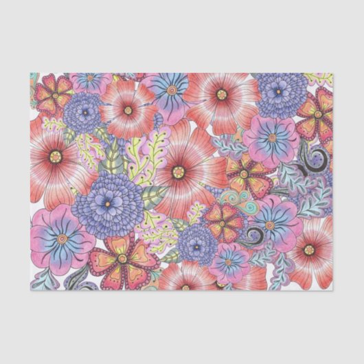 手カラフル鮮やか引き花と離れ 薄葉紙 (正面)