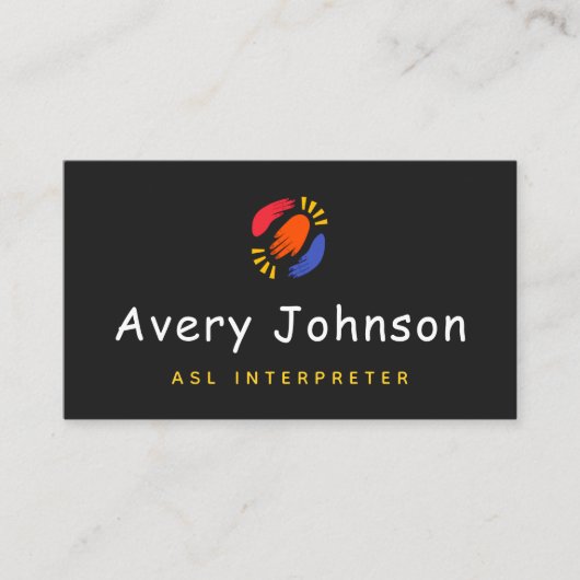 手カラフルASLインストラクター手話先生 名刺 (正面)