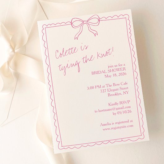 手ガーリー引き弓ピエレガントンクブライダルシャワー 招待状