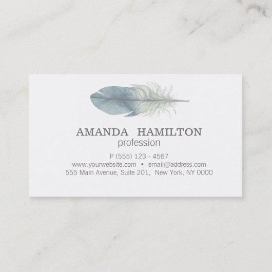 手ガーリー引き水色の青い羽毛ぼほ 名刺 (裏面)