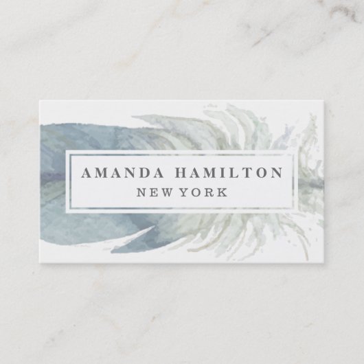 手ガーリー引き水色の青い羽毛ぼほ 名刺 (正面)