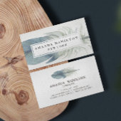 手ガーリー引き水色の青い羽毛ぼほ 名刺