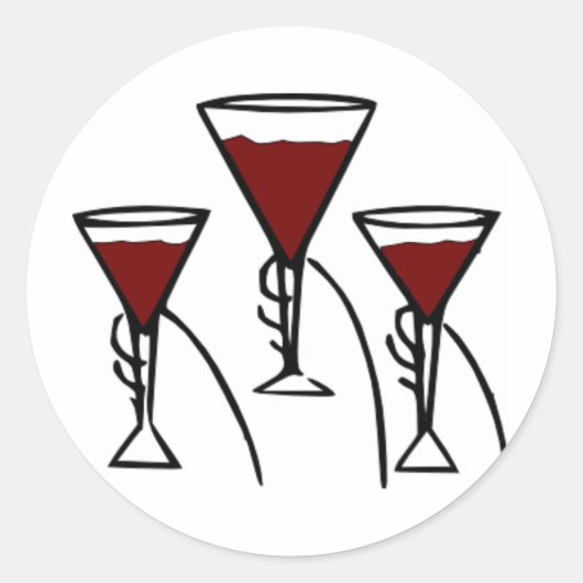 手コミックに登場する3つのワイングラス ラウンドシール (正面)