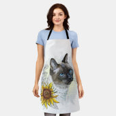 手スケッチおもしろいかわいいタイ猫の花 エプロン (着用した状態)
