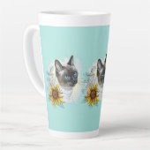 手スケッチおもしろいかわいいタイ猫の花 カフェラテマグ (左アングル)