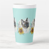 手スケッチおもしろいかわいいタイ猫の花 カフェラテマグ (正面)