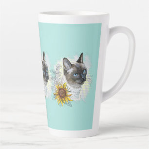 手スケッチおもしろいかわいいタイ猫の花 カフェラテマグ
