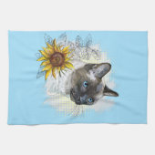 手スケッチおもしろいかわいいタイ猫の花 キッチンタオル (横)