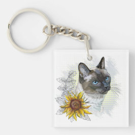 手スケッチおもしろいかわいいタイ猫の花 キーホルダー