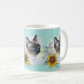 手スケッチおもしろいかわいいタイ猫の花 コーヒーマグカップ (正面右)