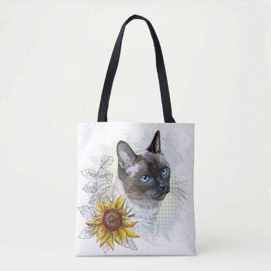 手スケッチおもしろいかわいいタイ猫の花 トートバッグ (正面)